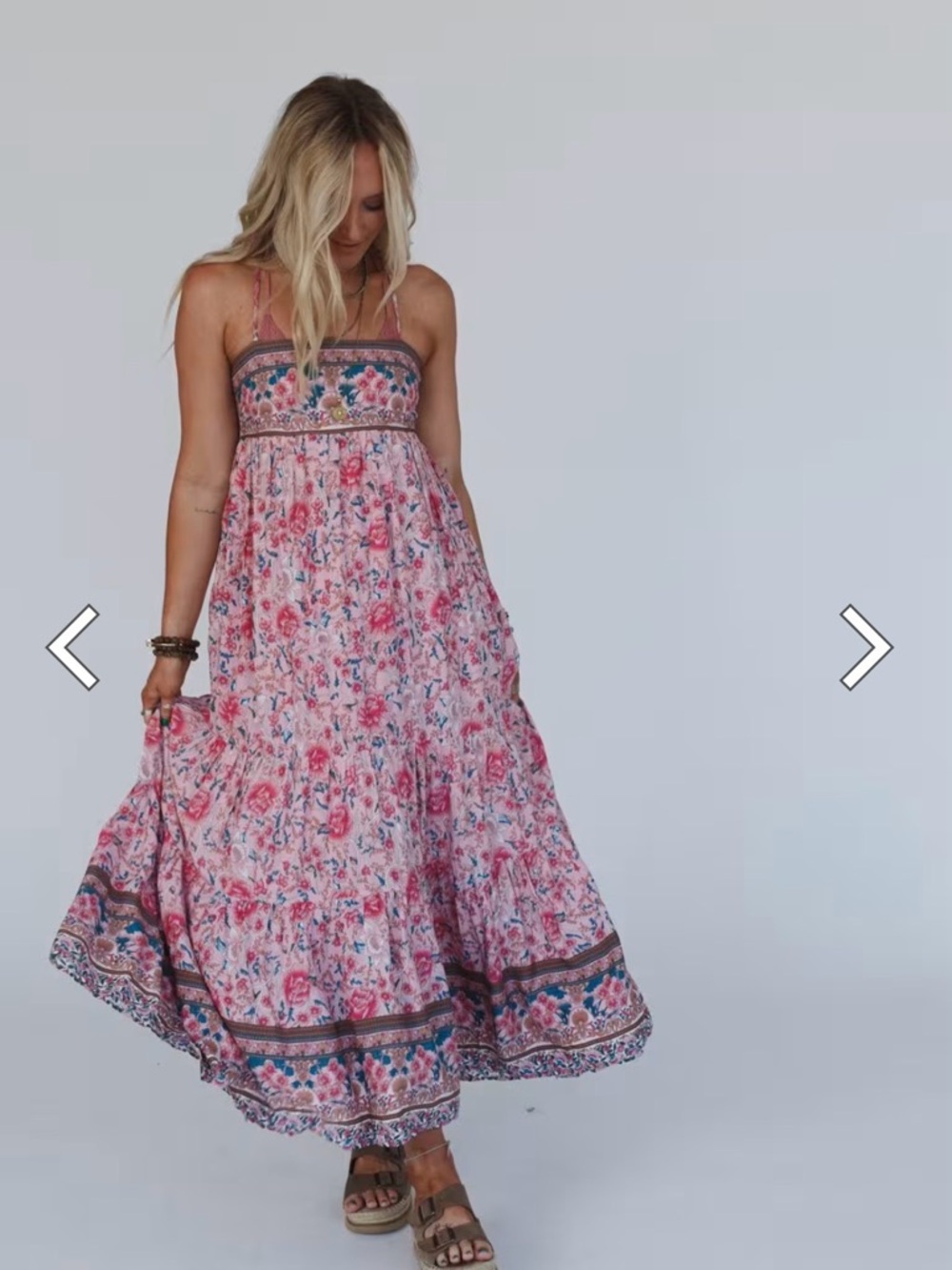 Three Bird Nest Pink Floral Strapless Boho Maxi Dress - Picture 8 of 10